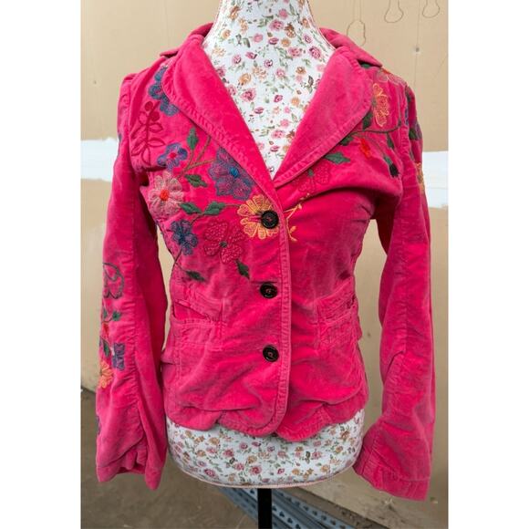 Johnny Was Jackets & Blazers - Johnny Was Hot Pink Velvet Floral Embroidered Blazer Jacket Small Boho